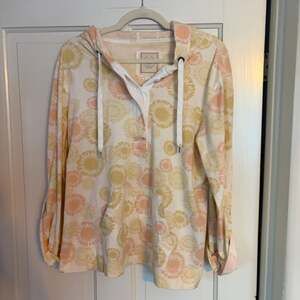 Merona Women's Yellow and Peach Floral Sunflower Henley Hoodie